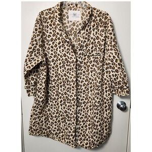 Printfresh Womens Organic Cotton Leopard Animal Print Button Front Nightshirt XL